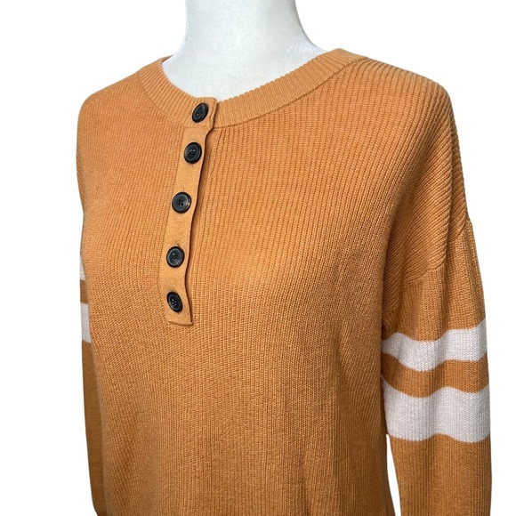 AEO Sweater Varsity Stripe Henley Lightweight Pullover Honey Orange Off White XS - Picture 4 of 12